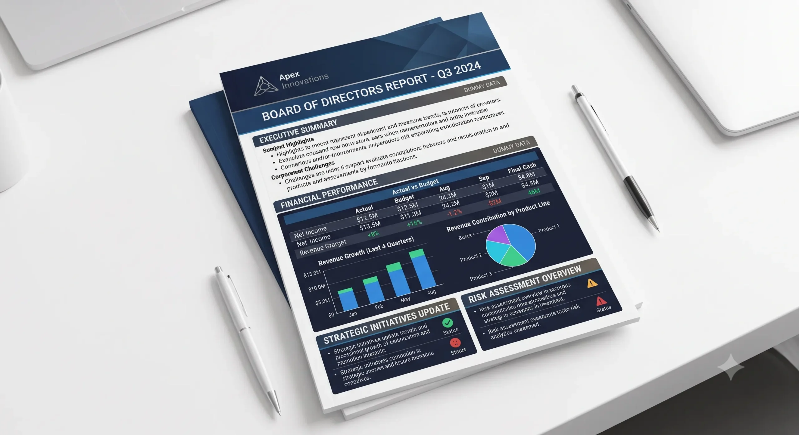 Example board-ready directors report for Virtual CFO advisory